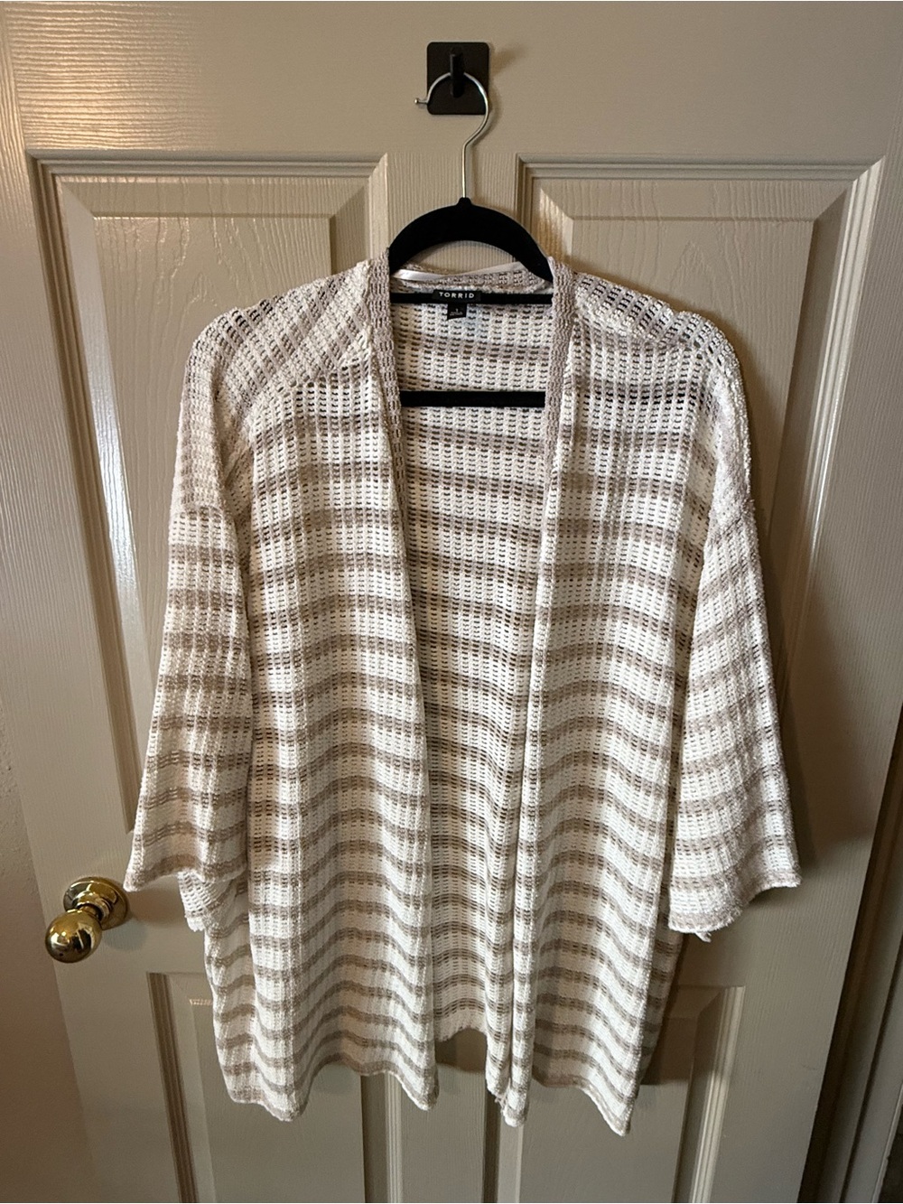 torrid Cream and Taupe Open-Weave Striped Cardigan